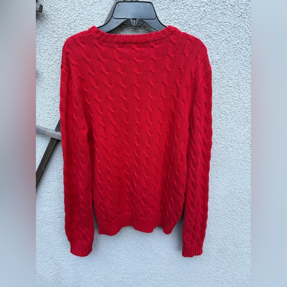 Vintage Ralph Lauren cable knit Teddy Bear Skiing Sweater Red 100% cotton large - Picture 8 of 8